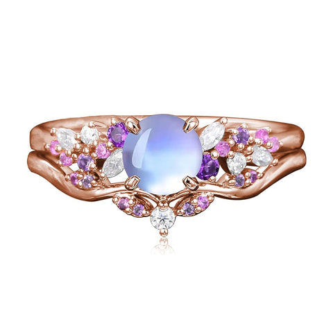 Sterling Silver 1CT Round Gemstone Engagement Promise Anniversary Ring Set for Women