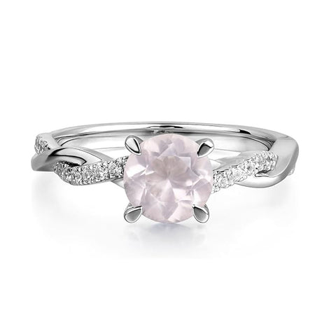 Sterling Silver 7x7mm Round Cut Gemstone Twist Infinity Engagement Ring for Women