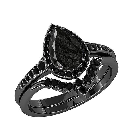 Sterling Silver 3.0CT Pear-Shaped Wedding  Engagement Ring Set For Women