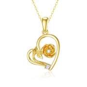 10K Solid Yellow Gold Rose Flower Pendant Necklace