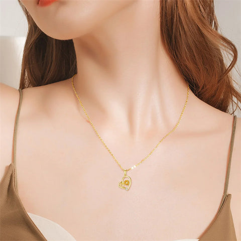 10K Solid Yellow Gold Rose Flower Pendant Necklace