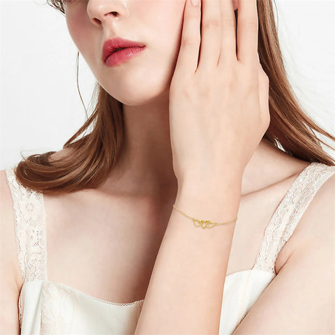 10K Real Gold Three Hearts Bracelets Jewelry Gifts For Women Girls