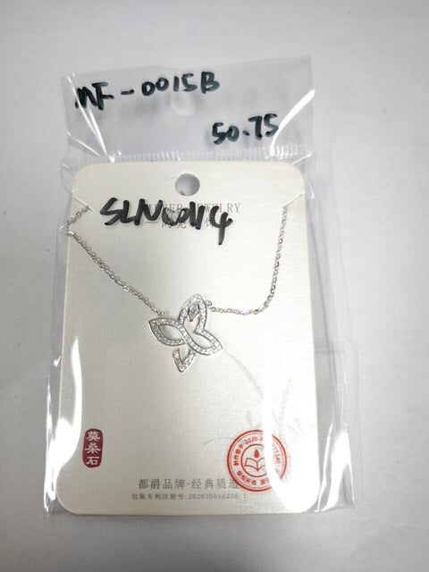 925 Sterling Silver Elegant Moissanite Butterfly Pendant Necklace