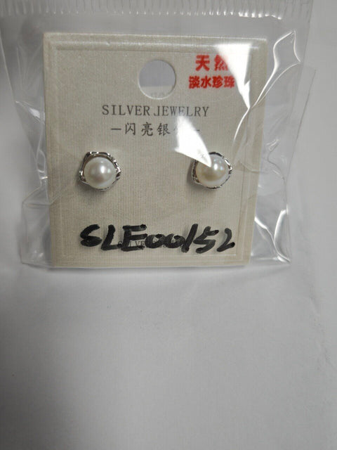 925 Sterling Silver Elegant Pearl Stud Earrings In Silver Floral Setting