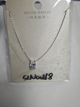 925 Sterling Silver Elegant Solitaire Zircon Pendant Necklace In Plated with White Gold