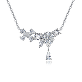 925 Sterling Silver Elegant Floral Zircon Necklace With Delicate Chain And Teardrop Pendant