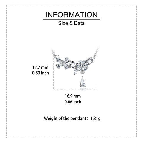 925 Sterling Silver Elegant Floral Zircon Necklace With Delicate Chain And Teardrop Pendant
