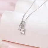 925 Sterling Silver Elegant Zircon Double Drop Pendant Necklace