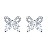 925 Sterling Silver Elegant Sparkling Zircon Bow Earrings
