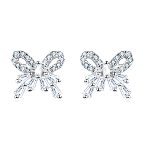 925 Sterling Silver Elegant Sparkling Zircon Bow Earrings