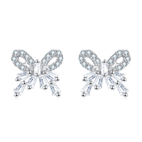 925 Sterling Silver Elegant Sparkling Zircon Bow Earrings