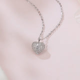 925 Sterling Silver Elegant Heart-shaped Zircon Pavé Pendant Necklace In Sterling Silver