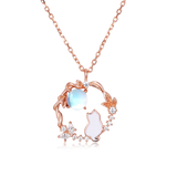 925 Sterling Silver Rose Gold Moonstone Necklace With Zircon-accented Cat Silhouette Pendant