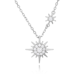 925 Sterling Silver Elegant Silver Double Starburst Necklace With Crystal-emblazoned Pendants