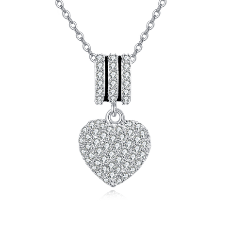 925 Sterling Silver Elegant Zircon Heart Pendant Necklace With Silver Chain And Luxury Jewelry Design