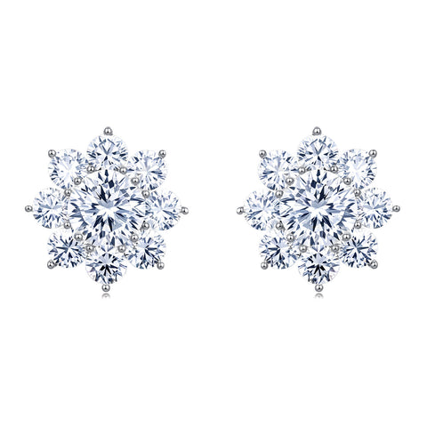 925 Sterling Silver Elegant Floral Moissanite Cluster Earrings – Luxury Jewelry