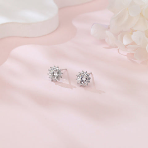 925 Sterling Silver Elegant Floral Moissanite Cluster Earrings – Luxury Jewelry