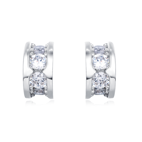 925 Sterling Silver Elegant Silver Triple Row Moissanite Hoop Stud Earrings