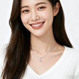 925 Sterling Silver Elegant Zircon Teardrop Necklace With Bow Accent In Sterling Silver