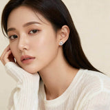 925 Sterling Silver Elegant Pearl & Zircon Halo Stud Earrings