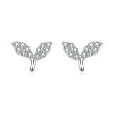 925 Sterling Silver Elegant Whale Tail Stud Earrings Silver Zircon-paved Delicate Jewelry