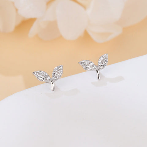 925 Sterling Silver Elegant Whale Tail Stud Earrings Silver Zircon-paved Delicate Jewelry