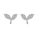925 Sterling Silver Elegant Whale Tail Stud Earrings Silver Zircon-paved Delicate Jewelry
