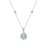 925 Sterling Silver Elegant Round Zircon Halo Pendant Necklace With Chain Accents