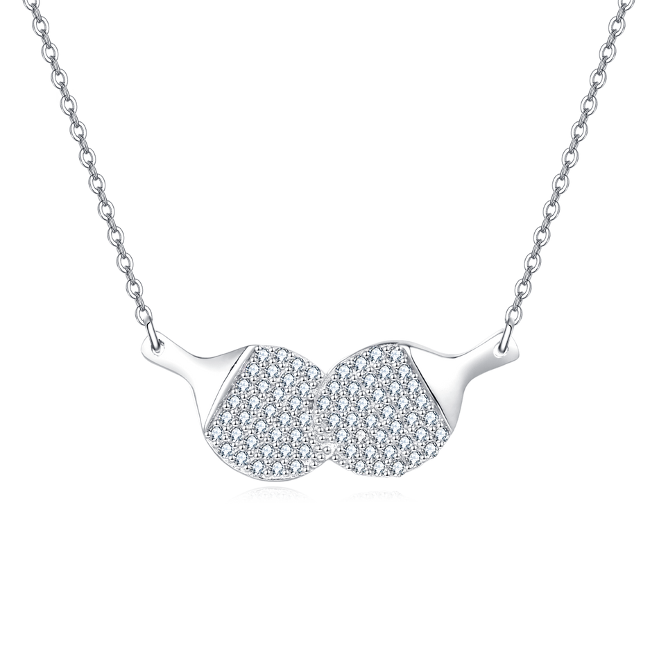 925 Sterling Silver Cubic Zircon Ping Pong Paddle Pendant Necklace