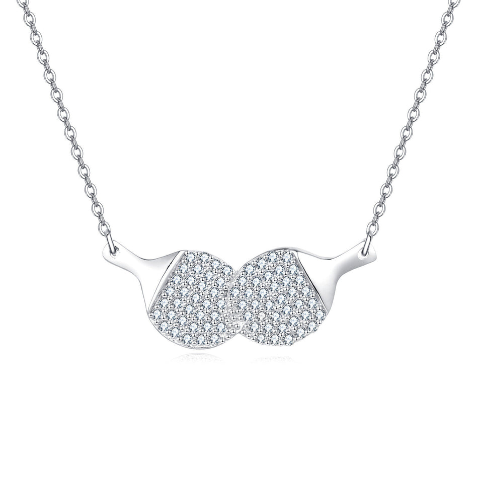 925 Sterling Silver Cubic Zircon Ping Pong Paddle Pendant Necklace
