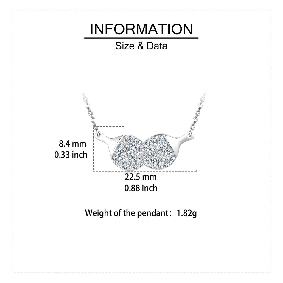 925 Sterling Silver Cubic Zircon Ping Pong Paddle Pendant Necklace
