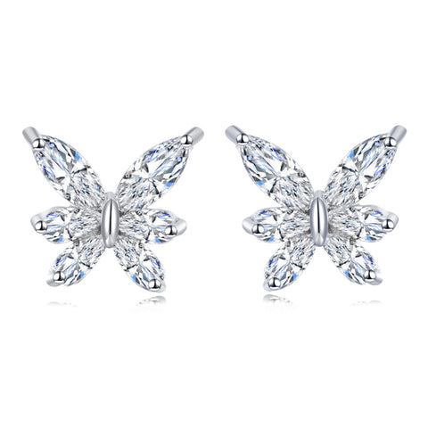 925 Sterling Silver Elegant Butterfly Marquise Zircon Earrings In Plated with White Gold