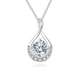 925 Sterling Silver Elegant Moissanite  Pendant Necklace With Twisted Teardrop Frame And Chain