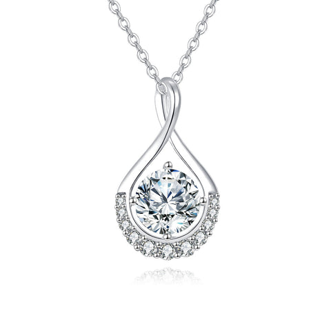 925 Sterling Silver Elegant Moissanite  Pendant Necklace With Twisted Teardrop Frame And Chain