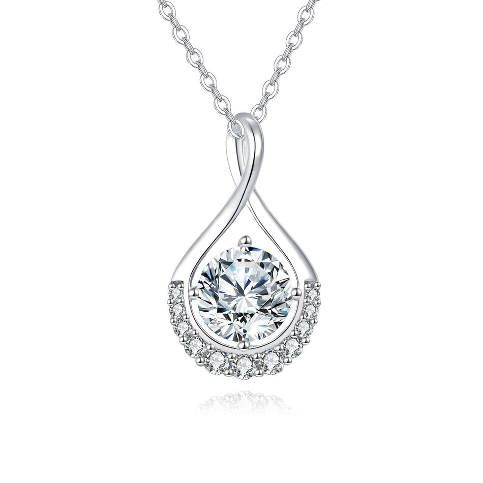 925 Sterling Silver Elegant Moissanite  Pendant Necklace With Twisted Teardrop Frame And Chain