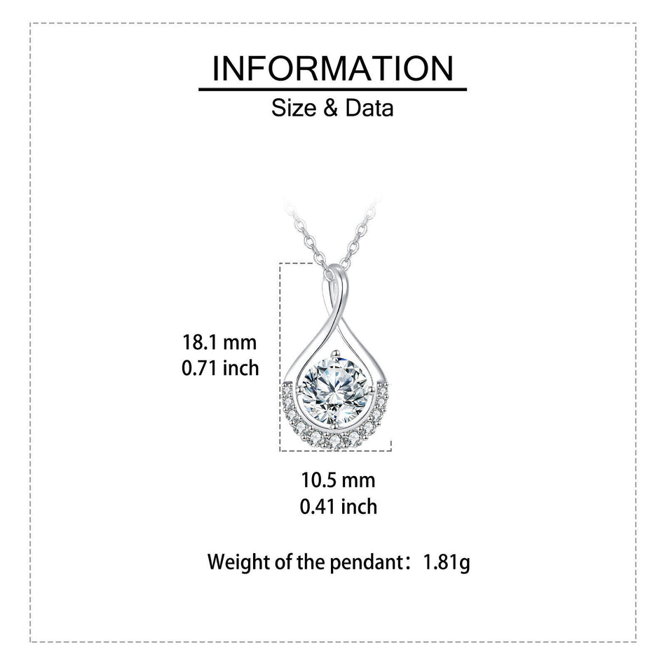 925 Sterling Silver Elegant Moissanite  Pendant Necklace With Twisted Teardrop Frame And Chain