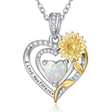 Sterling Silver Heart Birthstone Sunflower Pendant Necklace Engraved with I Love You Forever