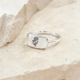 Sterling Silver Personalized Birth Flower Ring