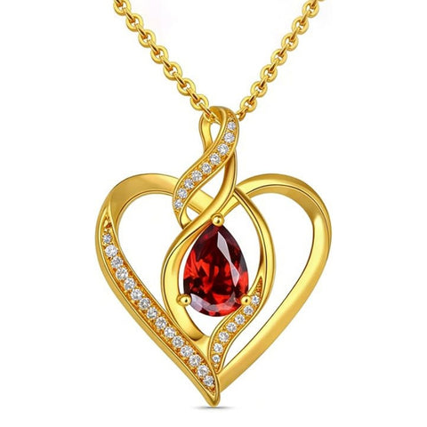14K Gold Plated Birthstone Heart Pendant Necklace Birthday Anniversary Jewelry Gift for Her