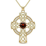 14K Gold Plated Birthstone Celtic Knotwork Cross Necklace for Women