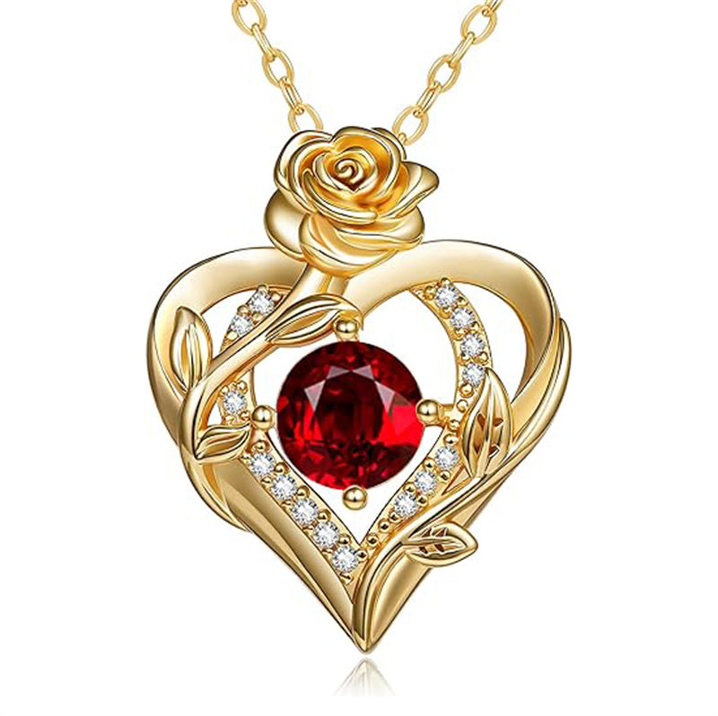 Sterling Silver Birthstone Rose Necklace for Women