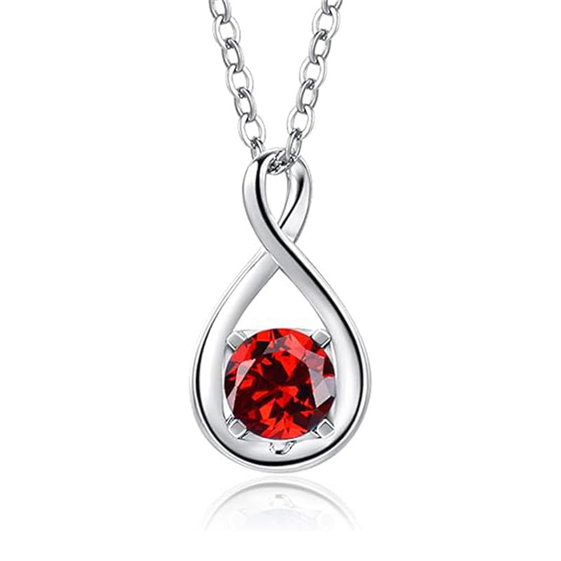 10K 14K 18K  White Gold Round Birthstone Infinity Necklace Mothers Day Gift