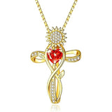 14K  Gold Plated 12 Color Birthstone Sunflower Cross Pendant  Necklace for Women Faith Cross Jewelry
