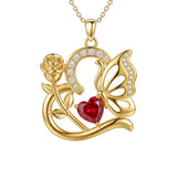 14K Gold Plated Heart Birthstone Rose Mom Butterfly Pendant Necklace for Women