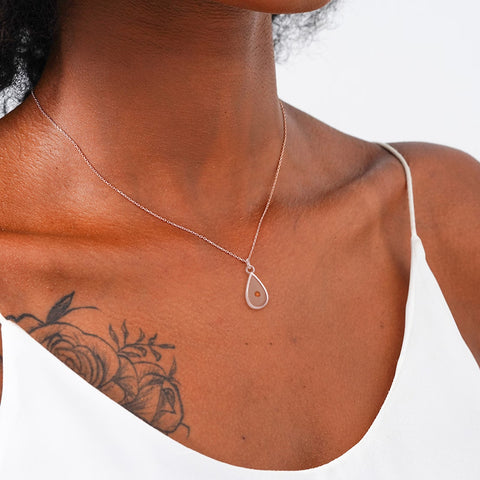 Sterling Silver Tear Mustard Seed Dangle Pendant Necklace