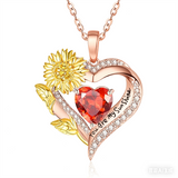 Sterling Sliver Birthstone Love Heart & Sunflower Pendant Necklace Engraved With You Are My Sunshine
