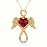 14K Gold Plated 12-Month Birthstone Infinity Angel Wings Pendant Necklace for Women