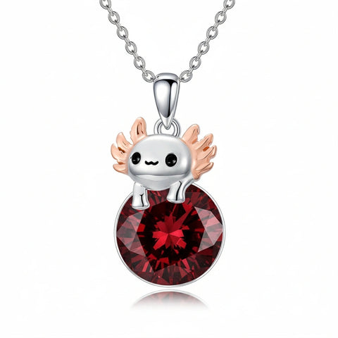 Sterling Silver 12 Month Birthstone Axolotl Pendant Necklace for Women