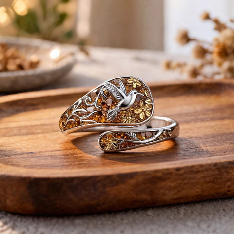Sterling Silver Turquoise Hummingbird Butterfly Sunflower Adjustable Spoon Ring