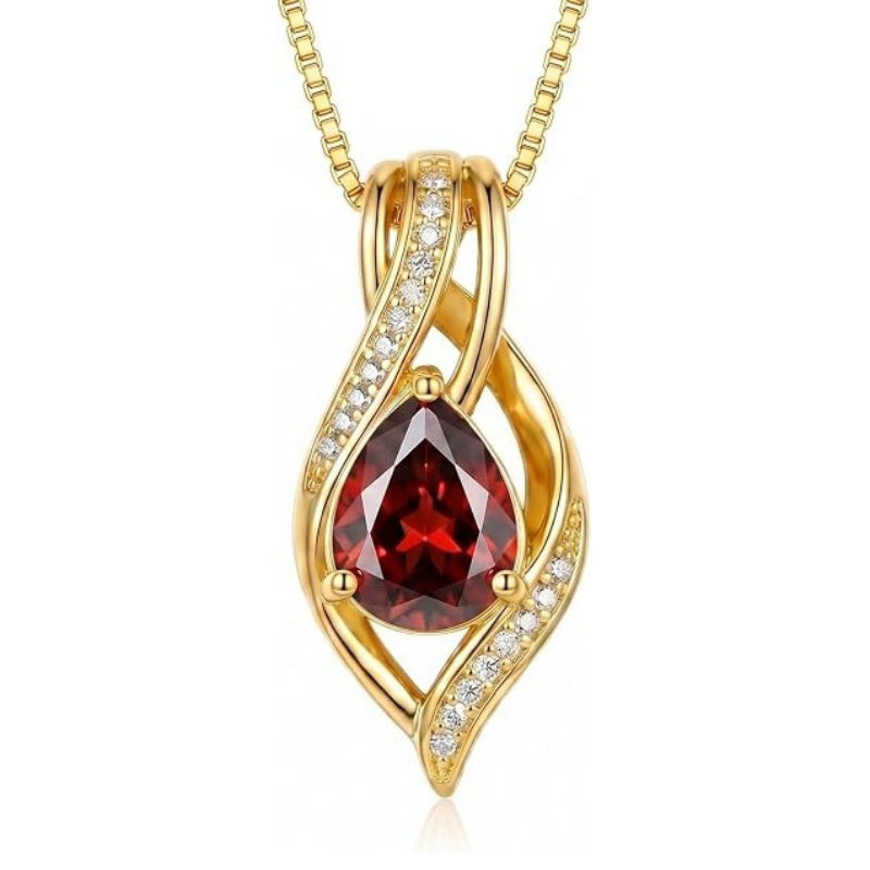 14K Gold Plated  Teardrop Birthstone Infinity Pendant Necklace for Women